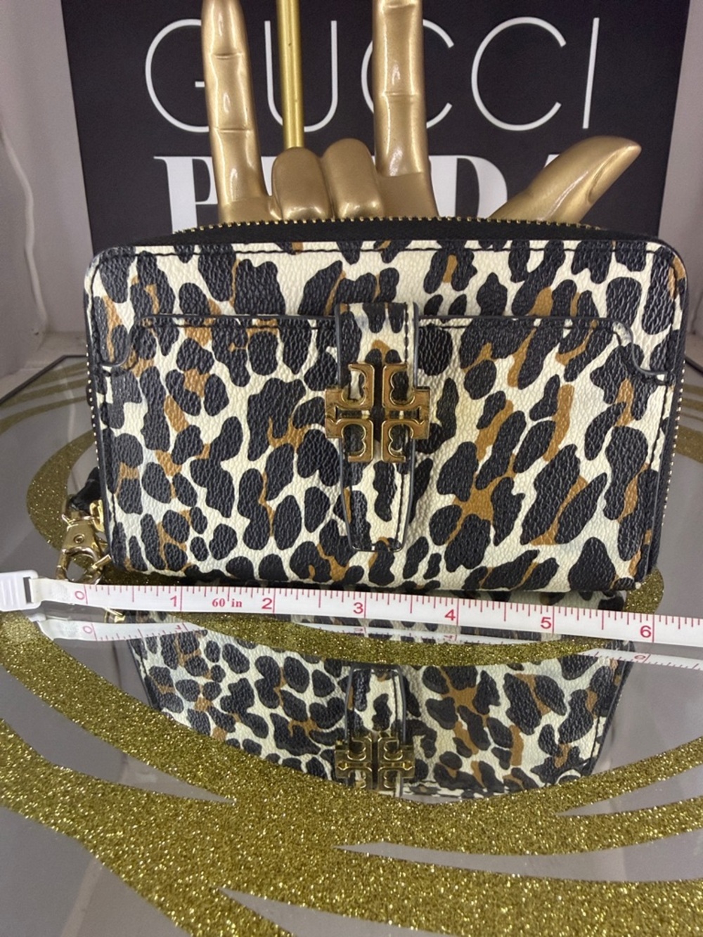 Tory Burch Leopard Print Wrislet Wallet in Black, White & Brown - Picture 2 of 6